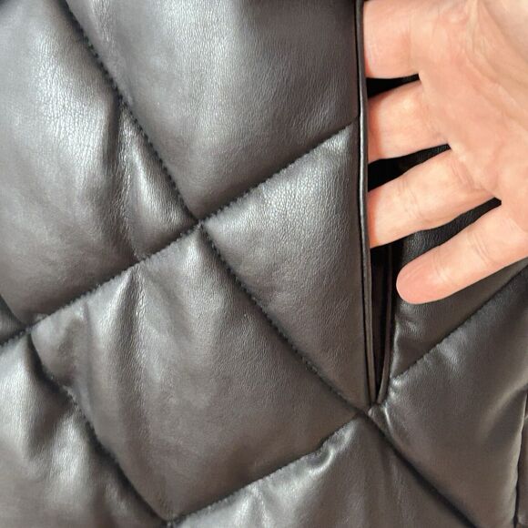 Mango MNG Quilted Coat Size M Black Puffer Mid Length Jacket Snaps - Picture 5 of 8